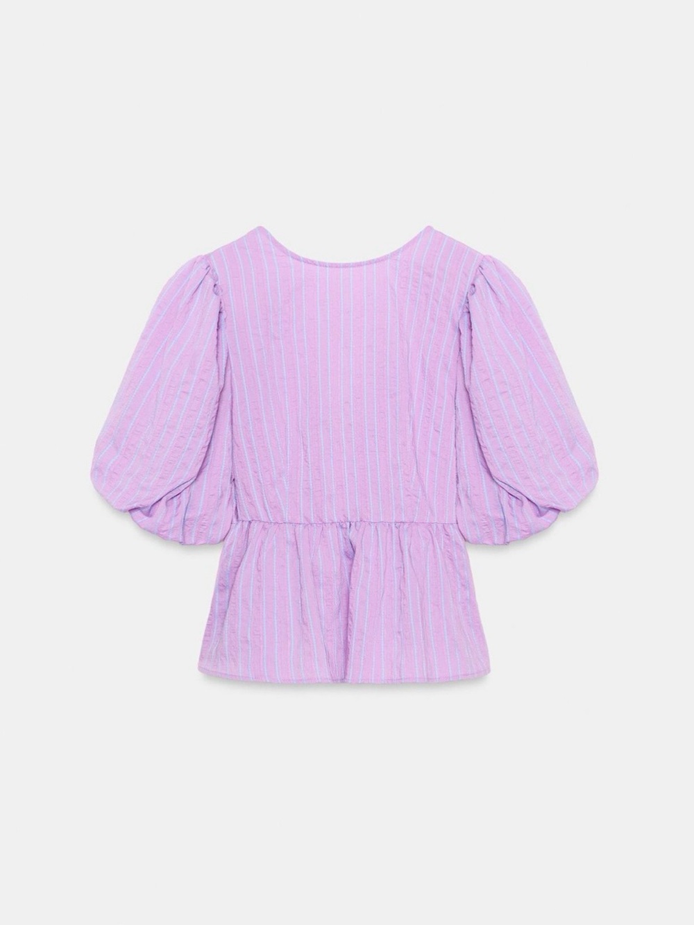 Zara Lilac Striped Puff-Sleeve Peplum Blouse